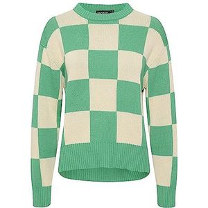 Soaked In Luxury Damespullover Graphic Print Regular Fit lange mouwen, Zeegroen en wit grote chec, L