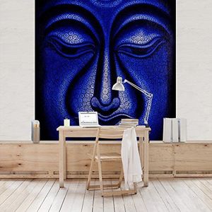 Apalis Vliesbehang Boeddha in Nepal fotobehang vierkant | vlies behang wandbehang foto 3D fotobehang voor slaapkamer woonkamer keuken | Maat: 240x240 cm, blauw, 95265