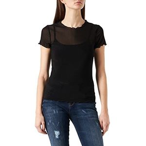 Urban Classics Dames T-shirt dames mesh tee transparant vrouwen bovendeel met golvende zoom, verkrijgbaar in vele kleuren, maten XS - 5XL, zwart, XL
