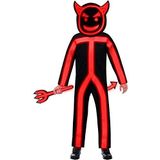 Amscan 9907106 - kinderkostuum lichtgevende duivel, voor jongens en meisjes, glow in the dark stick, full-body kostuum, carnaval, themafeest, Halloween, rood, 4 tot 6 jaar