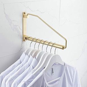 Hiendure Opvouwbare kledinghanger goud geborsteld drogen kledingrek wandmontage ruimtebesparend voor wasruimte kast, messing, 30 cm