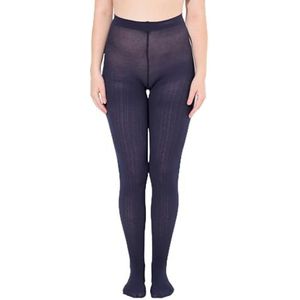 Ulla Popken - Gebreide Panty - Donkerblauw - Grote Maten - Plussize - Modieuze Vlechtpatroon