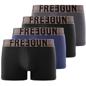 FREEGUN Set van 4 boxershorts voor heren, Soft Touch Signature Karl, zwart/blauw/goud/grijs, XL