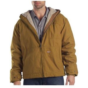 Dickies Men's Sanded Duck Sherpa Lined Hooded Jacket, Brown, X-Large