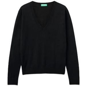 United Colors of Benetton T-shirt met V-hals M/L, Zwart, XXS