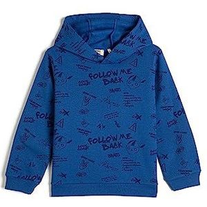 Koton Boys Sweatshirt met capuchon, bedrukt met lange mouwen, geborsteld interieur, Blauw design (6d5), 6-7 jaar