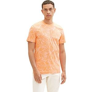 TOM TAILOR Heren 1036435 T-shirt, 31963-Oranje Gestreept Leaf Design, M, 31963 - Oranje Striped Leaf Design, M