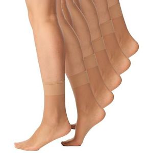 Nur Die Set van 5 paar sokjes, zijdefijn, 15 denier, transparant, nylon, fijne sokken, zijdeachtig glanzend, brede comfortabele band voor dames, amber, One size