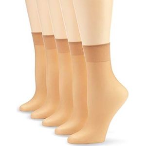 Nur Die Set van 5 sokjes zijdefijn 15 denier transparant nylon fijne sokken zijdeachtig glanzend brede comfortabele band dames, amber, Eén Maat