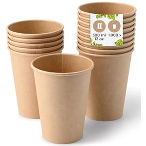 BIOZOYG Biologisch afbreekbare wegwerpbekers I wegwerpbekers papieren bekers met watergedragen verfcoating I 1000 stuks koffie om mee te nemen papieren bekers bruin ongebleekt 300 ml 300 ml 12 oz