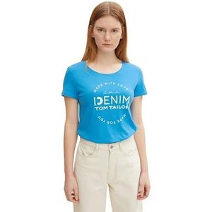 TOM TAILOR Denim Dames T-shirt met logoprint 1031715, 11057 - Swedish Blue, L