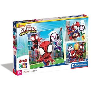 Clementoni - 25294 - Supercolor Puzzel - Marvel Spidey And His Amazing Friends - 3x48 Stukjes, Kinderpuzzels, 5-7 Jaar, Gemaakt in Italië