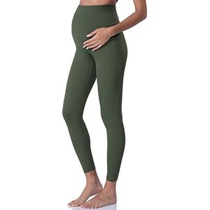 POSHDIVAH Zwangerschapslegging voor dames, over de buik, zwangerschapsbroek, yogabroek, actieve kleding, workout legging, Leger Groen, XS