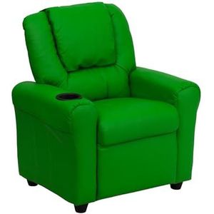 Flash Möbel Moderne beige vinyl kinderligstoel met bekerhouder en hoofdsteun leunstoel groen