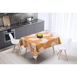 Bonamaison Tafelkleed, Anti-Mold, Sneldrogend, Waterdicht, 100% Polyester Tafellaken, Oranje, gebroken wit, 140 x 140 Cm - Ontworpen en Vervaardigd in Turkije