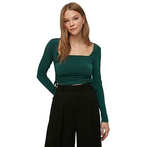 Trendyol Vrouwen Getailleerde Bodycon Vierkante Kraag Gebreide Blouse, Emerald Groen, XS