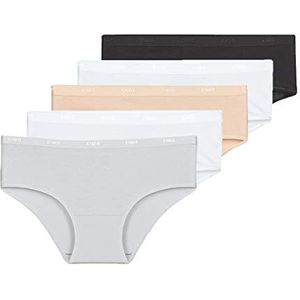 Dim Les Pockets EcoDim boxershorts voor dames, zacht, 5 stuks, zwart/huid/wit/grijs/wit, 34-36