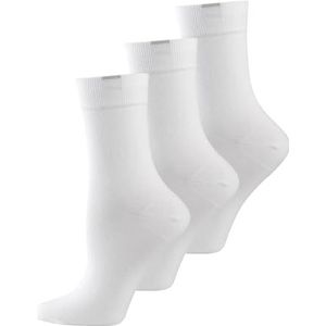 Nur Die Set van 3 perfecte sokken, ademend katoen, effen, comfortabele band zonder drukkende naad voor dames, wit, 35-38 EU