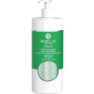 BasicLab Dermocosmetics Micellar Normaliserende lotion voor vette, acne gevoelige huid, 500 ml, huidreinigende make-up remover voor huidverzorging