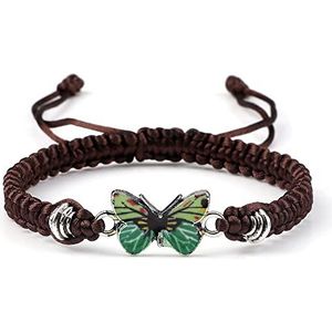 Vlinder Armband Voor Vrouwen Bohemian Gevlochten Armband Bangle Paar Vlinder Hand Sieraden Gift, Bruin-Groen