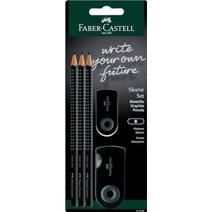 Faber-Castell Sleeve Set Zwart - 3 x Grip 2001 B Potloden, 1 x Mouw mini gum, 1 x Mouw twin verscherpende doos