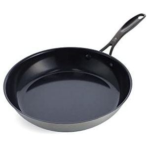 BK Ceramic Black Roestvrijstalen Koekenpan met PFAS-Vrije Keramische Anti-aanbaklaag, 28cm, Inductie, Vaatwasmachinebestendig, Ovenbestendig, Zilver & Zwart