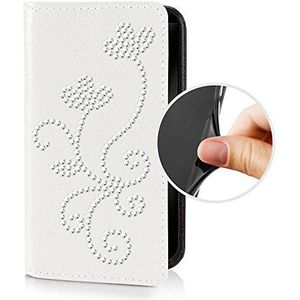 eSPee HD601R051 beschermhoes wallet flip case met strass bloemenranken, siliconen bumper en magnetische sluiting voor HTC Desire 601 wit