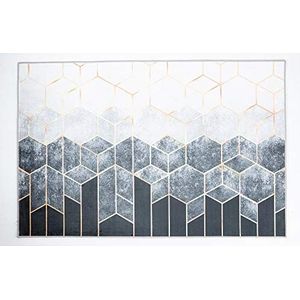 Intempora - Tapijt voor woonkamer, velours, zacht, geometrisch patroon, blauw, grijs, goud, modern, 80 x 120 cm