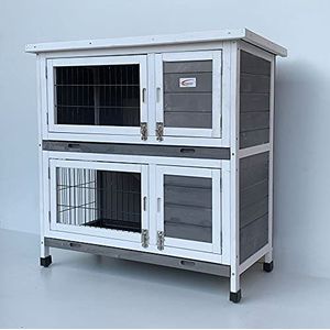 BUNNY BUSINESS Konijn Cavia Outdoor Hutch, Double Decker Konijn Hutches op poten (grijs)