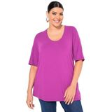 Ulla Popken - Shirt - Neonroze - Effen - Halve Mouw - Wijde Pasvorm