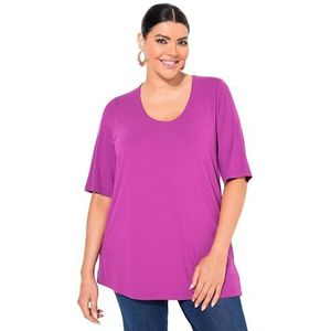 Ulla Popken - Shirt - Neonroze - Effen - Halve Mouw - Wijde Pasvorm