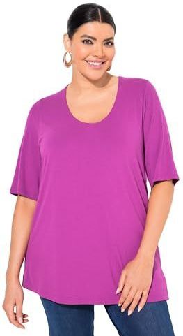 Ulla Popken - Shirt - Neonroze - Effen - Halve Mouw - Wijde Pasvorm