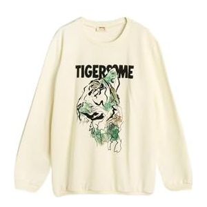 Koton Boys's Long Sleeve Crew Neck Tiger bedrukt Soft Interieur Sweatshirt, ecru(010), 5-6 Jaar