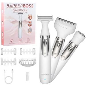 BarberBoss Elektrisch scheerapparaat voor dames, 3-in-1 draagbaar scheerapparaat, lichaam, bikini, gezicht dames trimmer, draadloos nat en droog damesscheermes, gezichtshaarverwijderaar, QR-8003