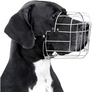 BronzeDog Metalen hondenmuilkorf draadmand, Duitse Dog, Mastiff Sint-Bernard, ademend masker met verstelbare lederen banden, muilkorven voor extra grote honden (XL)
