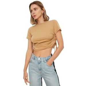 Trendyol Vrouwen Regular Standard Crew Neck Knit T-Shirt, Kameel, S