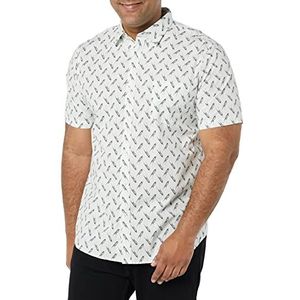 Amazon Essentials Heren Slim-Fit Poplin Shirt met korte mouwen, lichtblauw met vogelprint, L
