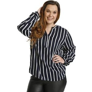 KAFFE - KCSida - Blouse - Donkerblauw / Wit - Wijde Pasvorm - Lange Mouw