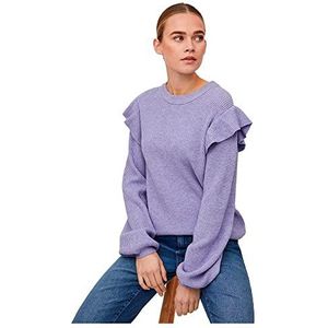 Vila Dames Viril O-Neck Flounce Knit Top-Noos Pullover, Sweet Lavender/Detail: melange, XL