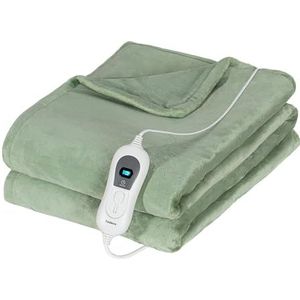 Todeco Elektrische deken met 180 x 130 cm, 3 verwarmingsinstellingen en automatische uitschakeling van 3 uur, oververhittingsbeveiliging en machinewasbaar, zacht en wollig, groen