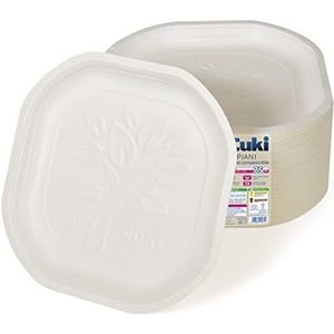 Cuki Platte borden van biologisch afbreekbaar, composteerbaar karton, ideaal voor vloeibare en warme levensmiddelen, 1 verpakking van 75 stuks, voor picknicks, feesten, barbecues, lunch en diner, 20,3 x 20,3 cm