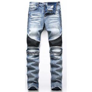 AITITIA Biker Zipper Deco Herenspijkerbroek, wassing, rechte pasvorm, Blauw, 50