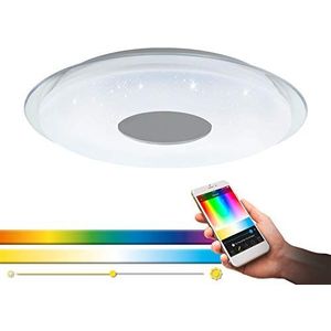 EGLO Connect Lanciano-C, LED-plafondlamp, 1 lamp, wandlamp met kristal-effect, staal, kunststof, wit, reservenir, chroom, afstandsbediening, kleurtemperatuur (warm-koud), RGB, dimbaar, Ø 56 cm