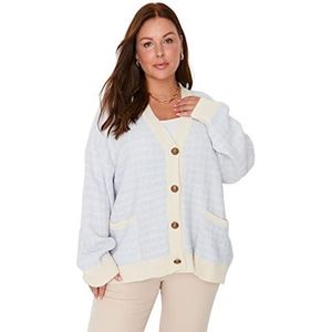 Trendyol Dames V-hals Plain Regular Plus Size Cardigan Sweater, lichtblauw, 2XL, Lichtblauw