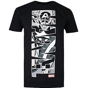 Marvel Kapitein America Verticaal T-shirt, Zwart, XXL