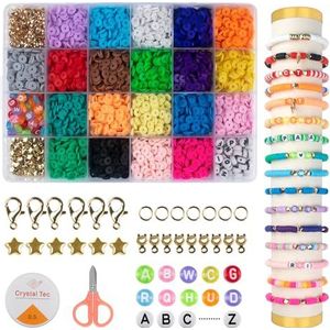 SUTOUG 4200 stuks kralen om te rijgen, 6 mm, kleikralenset, platte armbanden, doe-het-zelf met letters voor armbanden, halskettingen, oorbellen, sieraden maken, doe-het-zelf hangers, bedelset