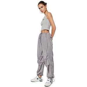 Trendyol Dames Hoge Taille Wijde Pijpen Regular fit Broek,Grijs,36, Grijs, 62