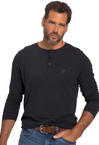 JP 1880 Heren grote maten Menswear L-8XL Henley, Basic, Shirt, Lange mouwen, Knoopsluiting, tot 8XL 702555, donkermarine, L