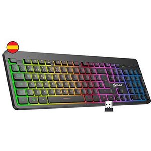KLIM™ Light V2 Draadloos QWERTY ES toetsenbord slank, ergonomisch, discreet, waterdicht, stil + gaming-toetsenbord met achtergrondverlichting voor PC Mac PS4 Xbox One + geïntegreerde batterij met