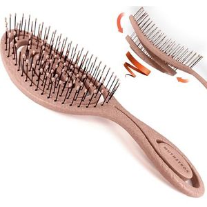 PORTENTUM Haarborstel zonder klitten en antislip, zachte styling, natuurlijke verzorging van haar en hoofdhuid, geschikt voor alle haartypes, van natuurlijke materialen